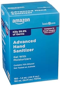 Amazon Basic Care Advanced Hand Sanitizer, Scented, 160 Count (Individual Gel Packets), Kills 99.9% of Germs