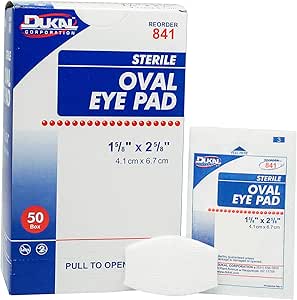 Dukal Oval Eye Pads 1 5/8 x 2 5/8. Pack of 50 Cotton Pads for Eyes. Absorbent Sterile Pads for Eye Protection. Easy Place tab. Individually Wrapped. Sealed Edges, 841