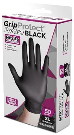GripProtect® Precise Black Nitrile Exam Gloves | 4 Mil | Chemo-Rated | Food, Home, Hospital, Law Enforcement, Tattoo | (X-Large, 50)